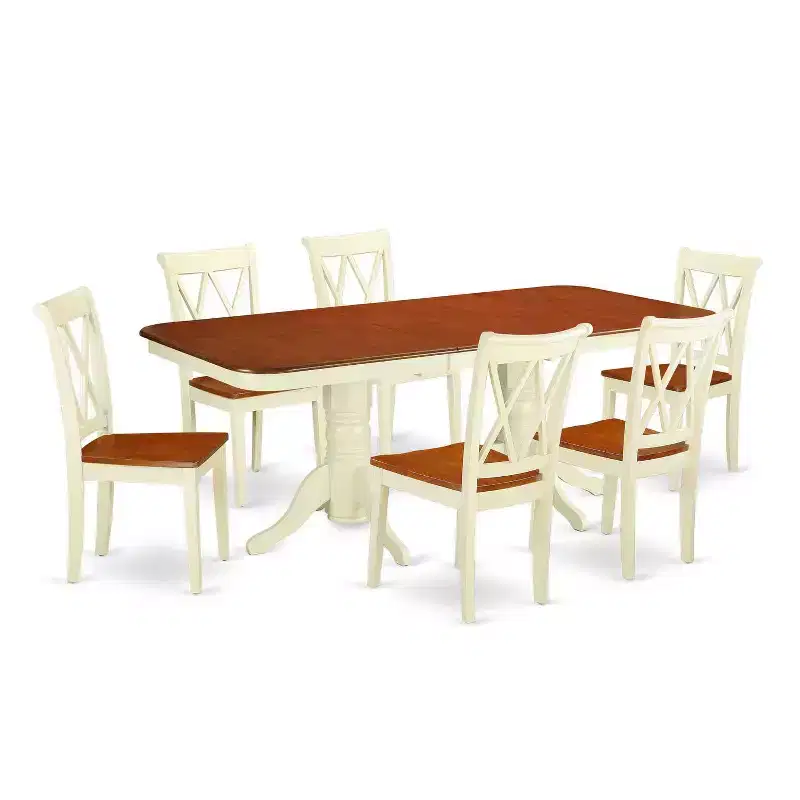 Renaissance Dining Set 7Pc Rectangular Table & 6 Chairs - 60x78 Inch Table with Leaf