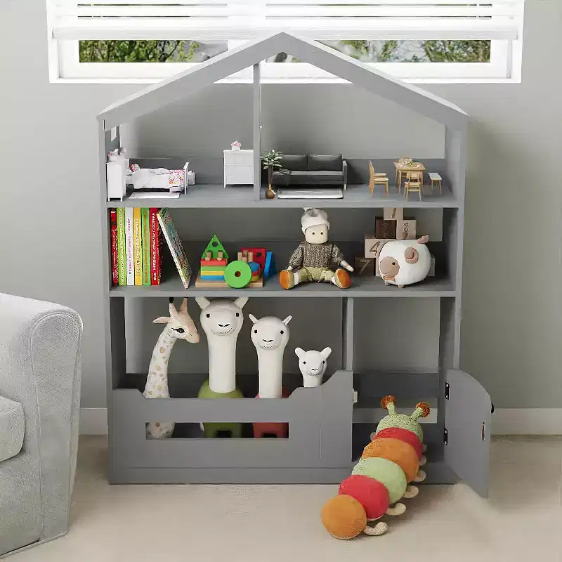 Kids Bookshelf with Light, Dollhouse Bookcase with Motion Sensor