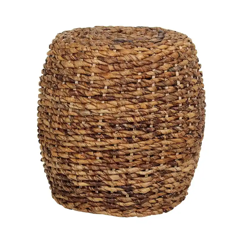 Woven Abaca Drum Accent Table – Natural Brown, Boho & Beach Style, 19