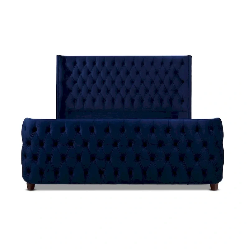 Velvet Upholstered Tufted Sheltered Panel Bed Set