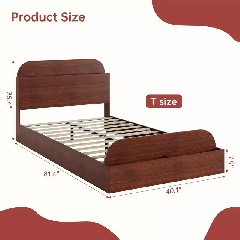 Coolmee Twin XL Size Bed Frame, Wooden Beds with Storage Headboard and Raised-Footboard, Twin XL-Floor Low Platform Bed for Bedroom