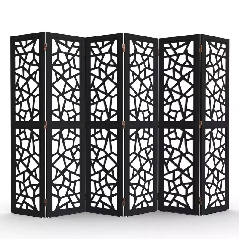 VINGLI 6 Panel Room Divider, Non-Woven Fabric Privacy Screen, Indoor Partition Wall Dividers, Freestanding Space Separator with Unique Pattern (Black)