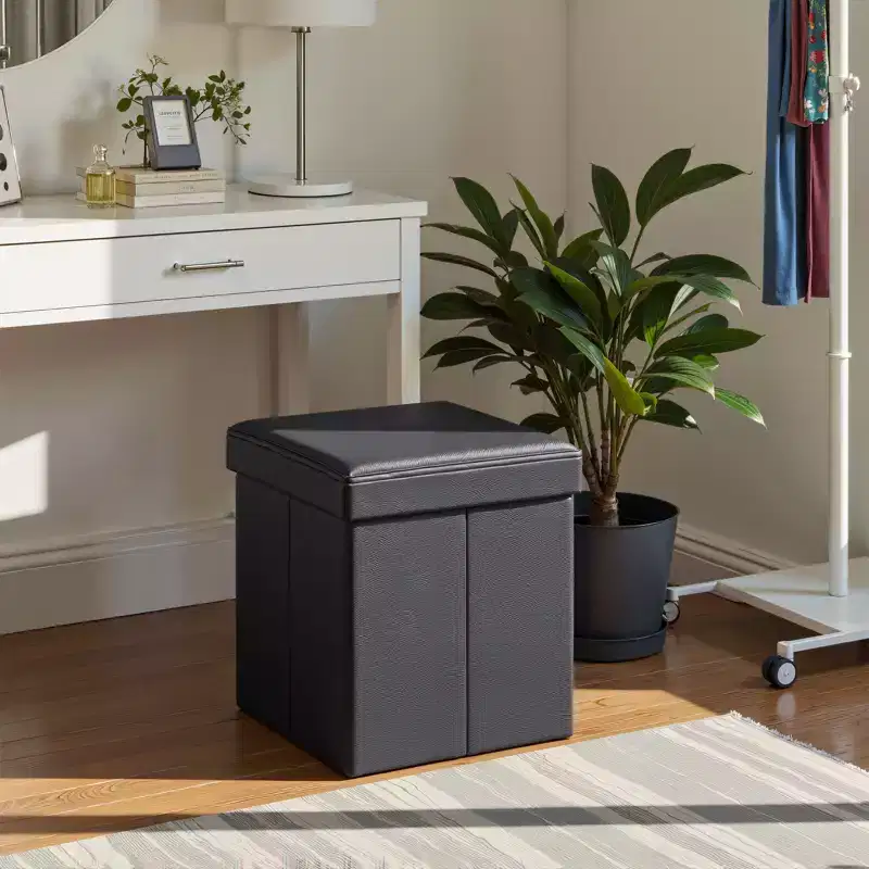 15 Ottoman with Storage, Folding Footstool, Storage Ottoman Bench, Cube Storage Chest 660 lb Load Capacity