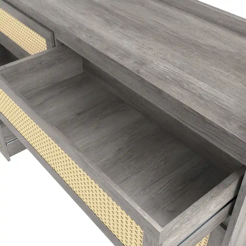 Black / Vintage Grey Oak Rattan 6-Drawer Dresser, 63