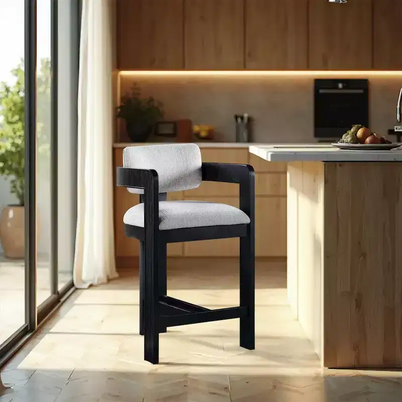 Meridian Furniture,Sacha Grey Linen Textured Fabric Stool