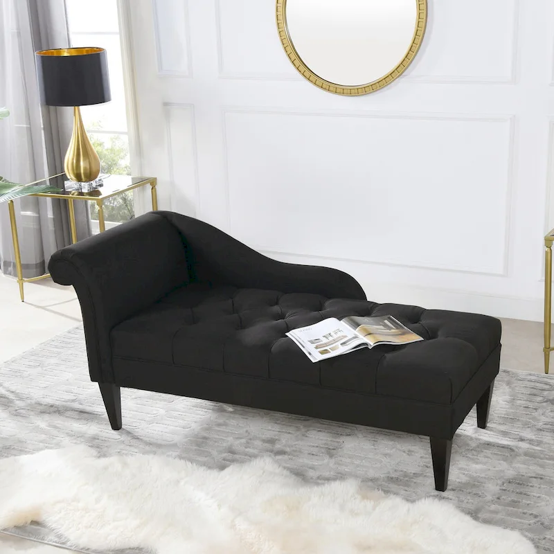 64 Mid-Century Tufted Rolled-Arm Chaise Lounge