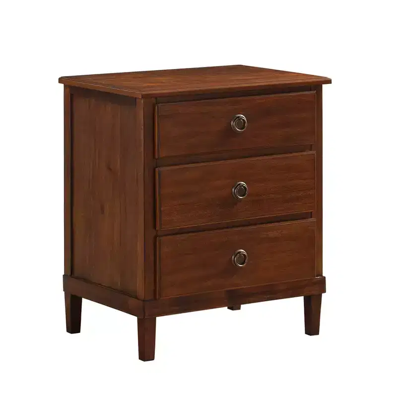Brown 3-Drawer Nightstand with Antique Bronze Hardware