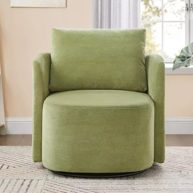 Okak 360Swivel Modern Accent Chair, 29.9 Accent Barrel Armchair, Upholstered Swivel Sofa Chair with Curved Design for Living Room, Bedroom