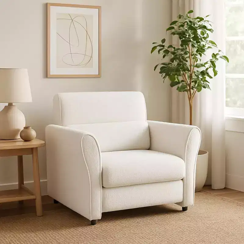 Mid-Century Fabric Sofa Accent Chair, Upholstered Velvet Reading Armchair for Living Room