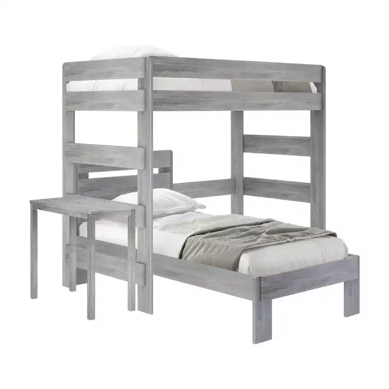 Plank+Beam Solid Wood Farmhouse Twin over Twin L-Shaped Bunk Bed Bed with Desk