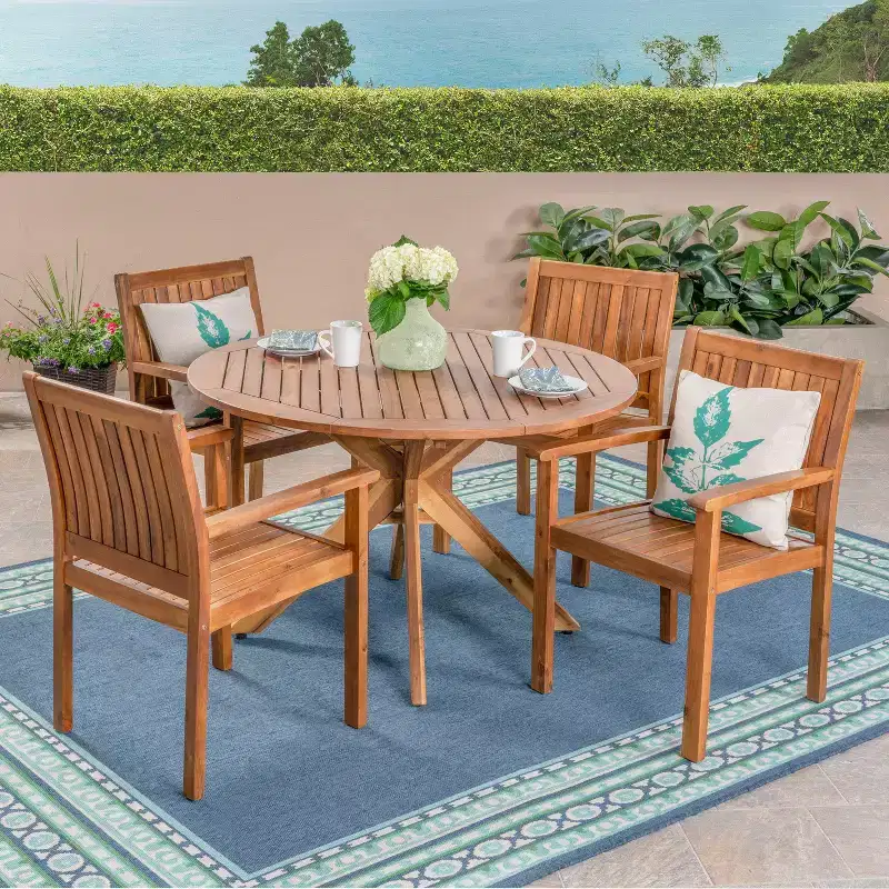GDFStudio Argo Outdoor Acacia Wood 5 Piece Dining Set, Teak