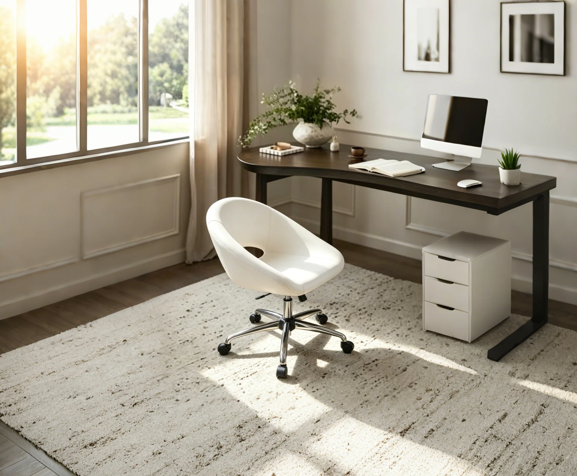 White & Silver Faux Leather Adjustable Height Swivel Rolling Office Chair