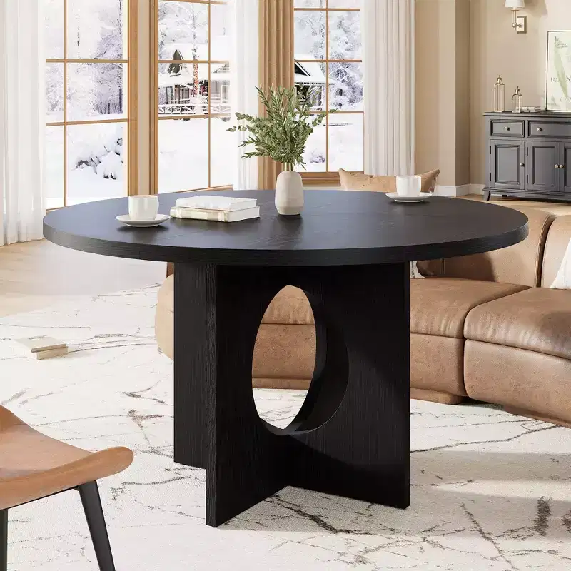 Space-Saving 47 Round Dining Table for 4-6 - Modern Kitchen & Living Room Furniture - Sturdy Pedestal Base