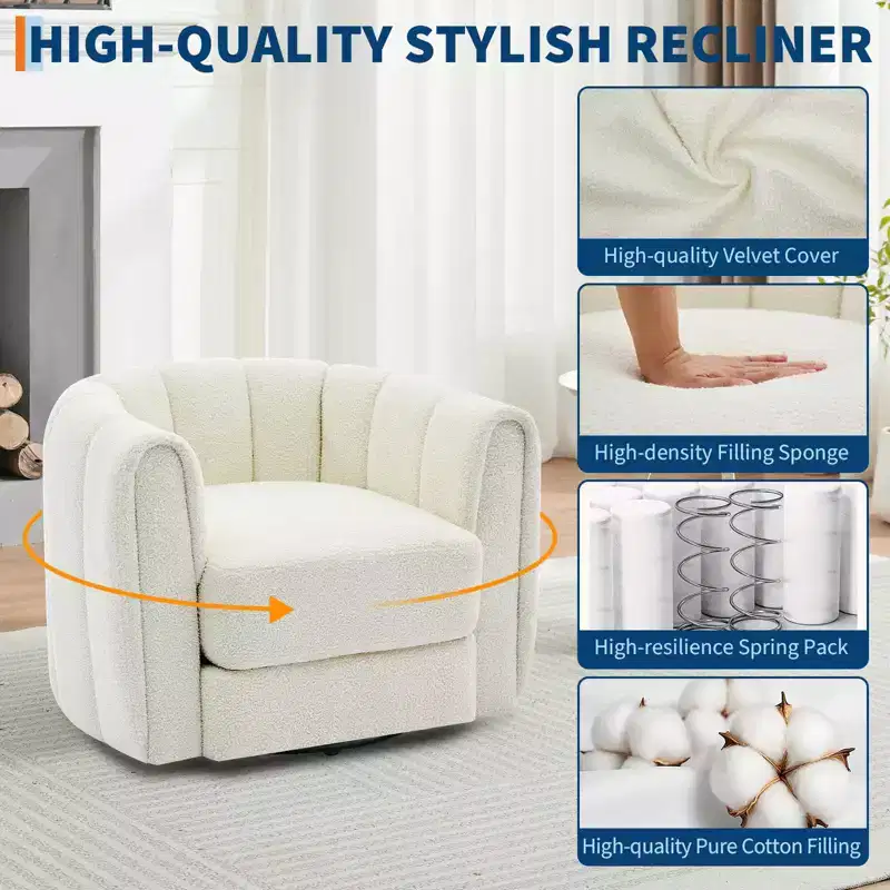 2 PCS Swivel Accent Chair, 360 Rotation Teddy Fleece Barrel Armchair, Sturdy Base, Beige for Living Room Bedroom Office