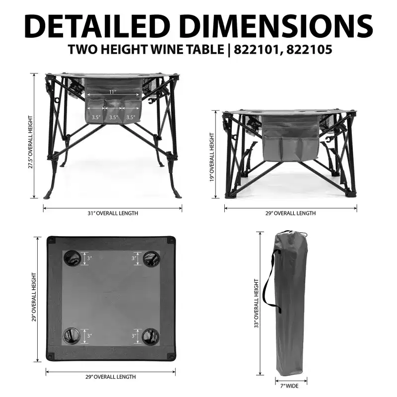 HOMLUX Portable Outdoor Adjustable Height Folding Wine Table with Cup Holders, Storage Bag