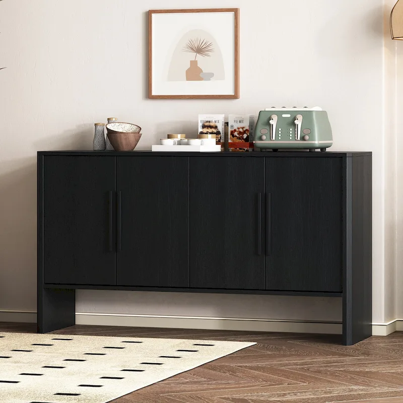 4-Door Wood Sideboard Buffet Cabinet with Adjustable Shelves & Long Handles