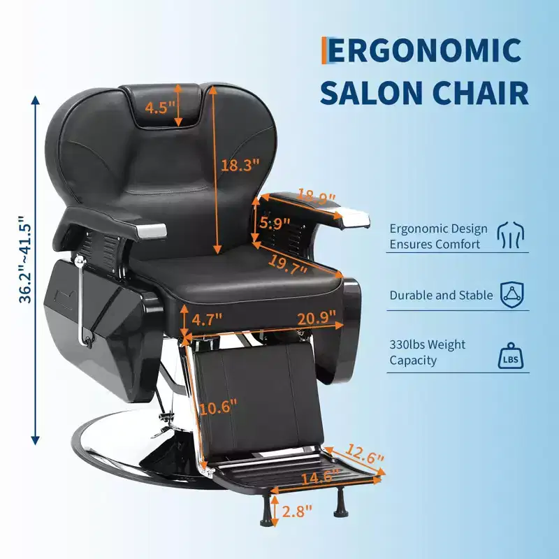 360Swivel Barber Chair, Reclining Salon Chair with Adjustable Headrest, Chair for Home, Spa, Shampoo, Max Load 330 Lbs