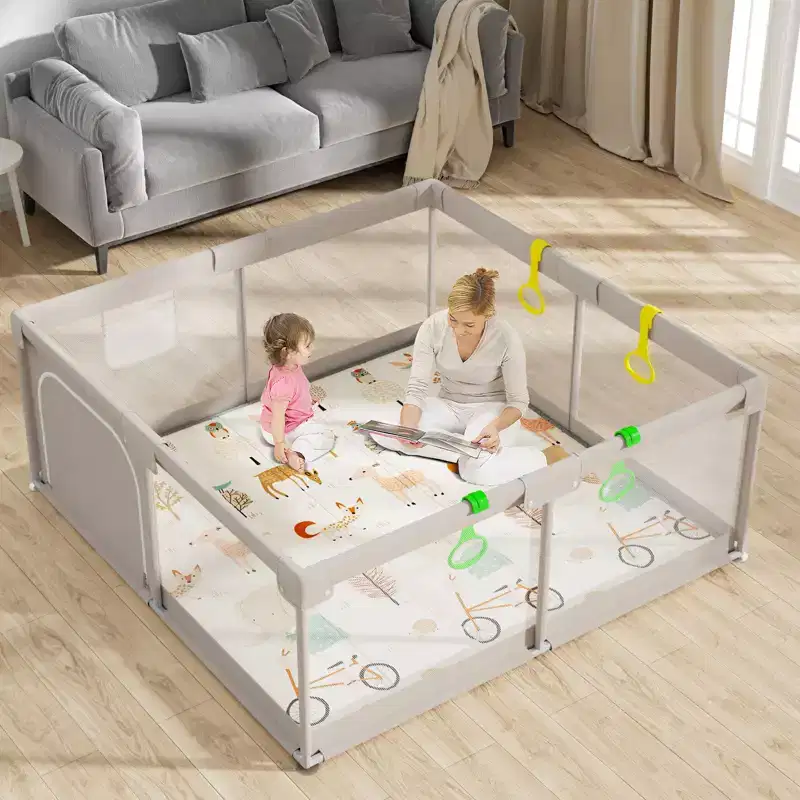Baby Playpen with Mat 59 x 59 In, Indoor & Outdoor Activity Center, Safety Baby Fence