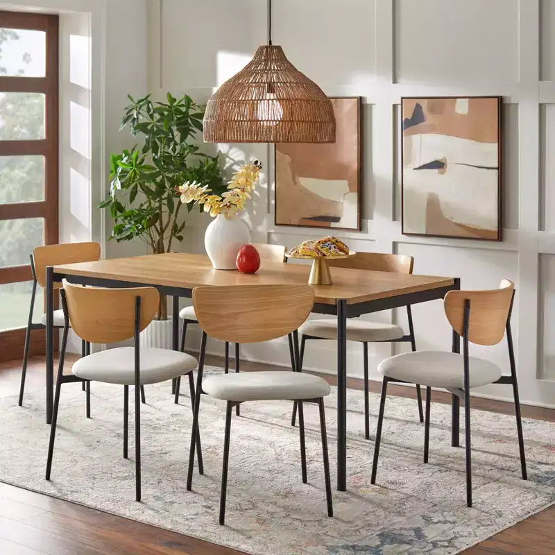 Lifestorey 7pc Jari Mid Century Modern Rectangular Dining Set Oak/Black