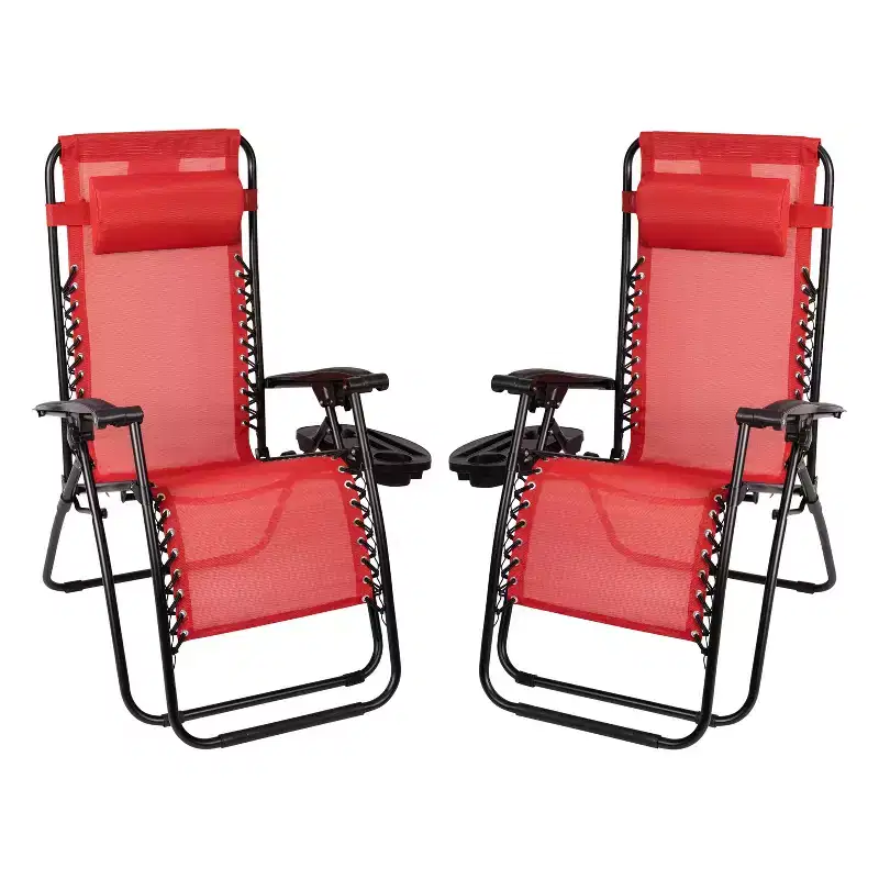 Flash Furniture Adjustable Folding Mesh Zero Gravity Reclining Lounge Chair with Pillow and Cup Holder Tray, Set of 2