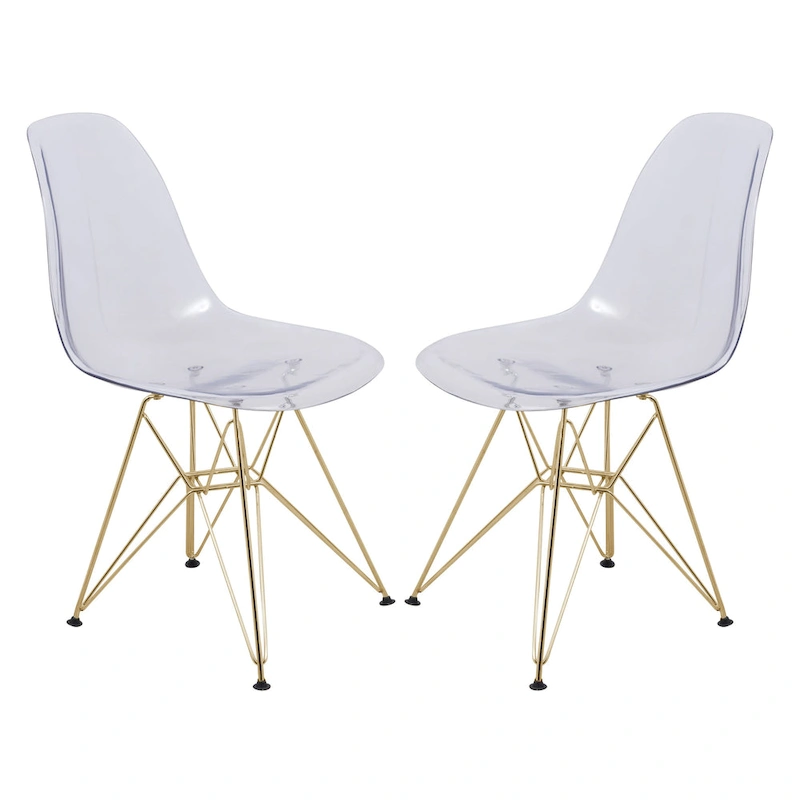 Cresco Plastic Dining Side Chair with Eiffel Base in Gold Set of 2 by LeisureMod