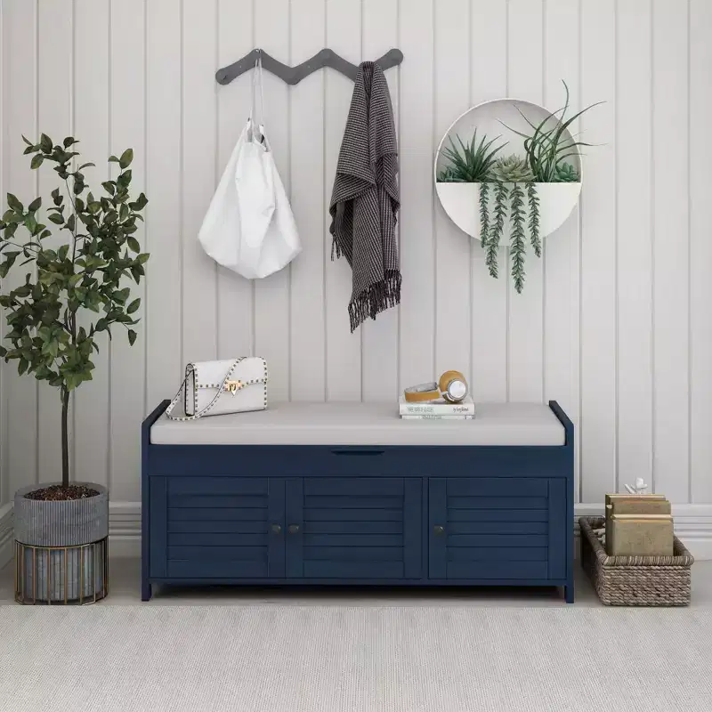 43.5 Entryway Storage Shoe Bench with Shutter Doors and Adjustable Shelf