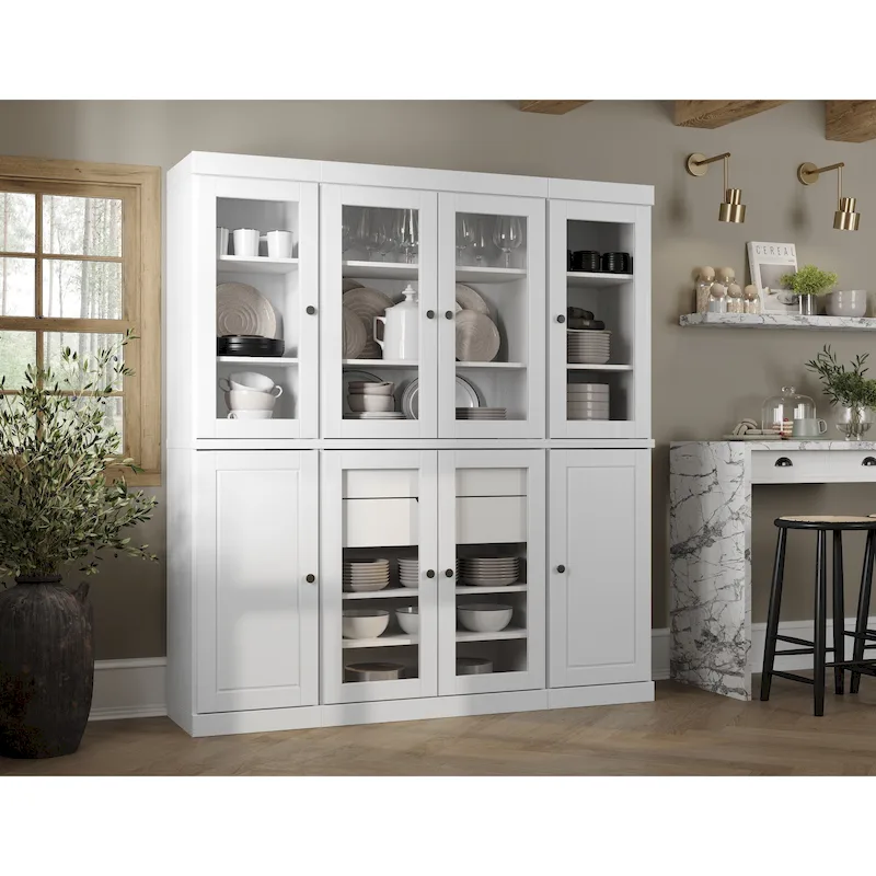 100% Solid Wood Kitchen China Pantry Buffet with Glass or Solid Wood Doors and 2-Drawer Kit 65 x 71.5