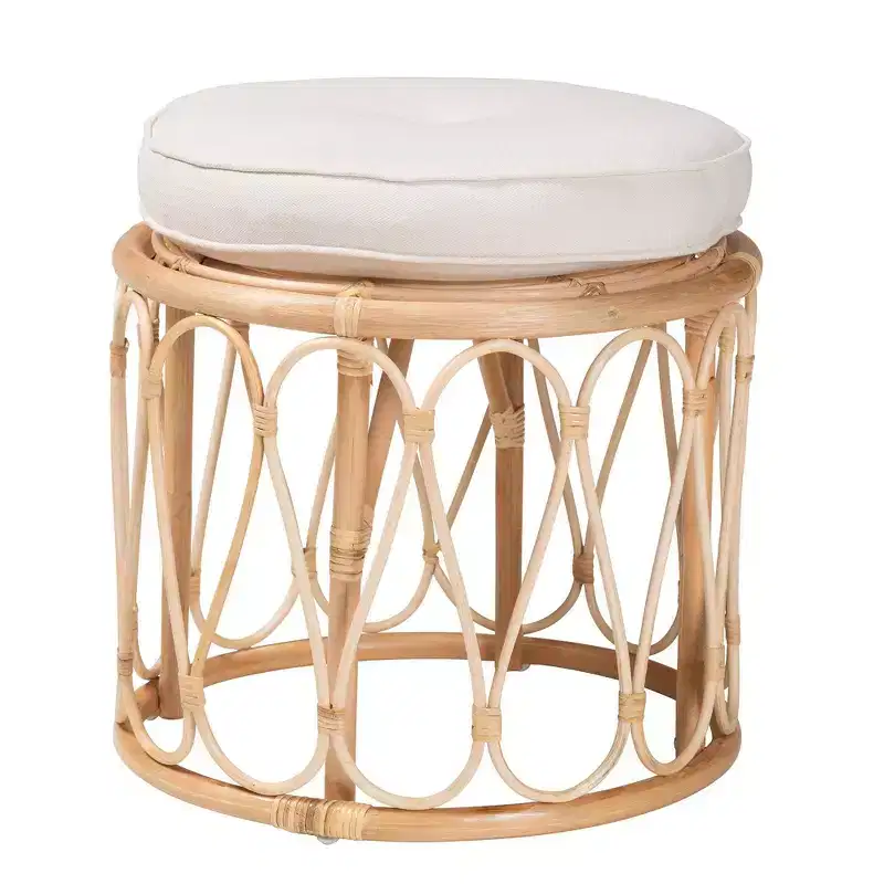 bali & pari Hachiro Natural Rattan Ottoman Footstool: Bohemian Handcrafted, Removable Cushion, No Assembly Required