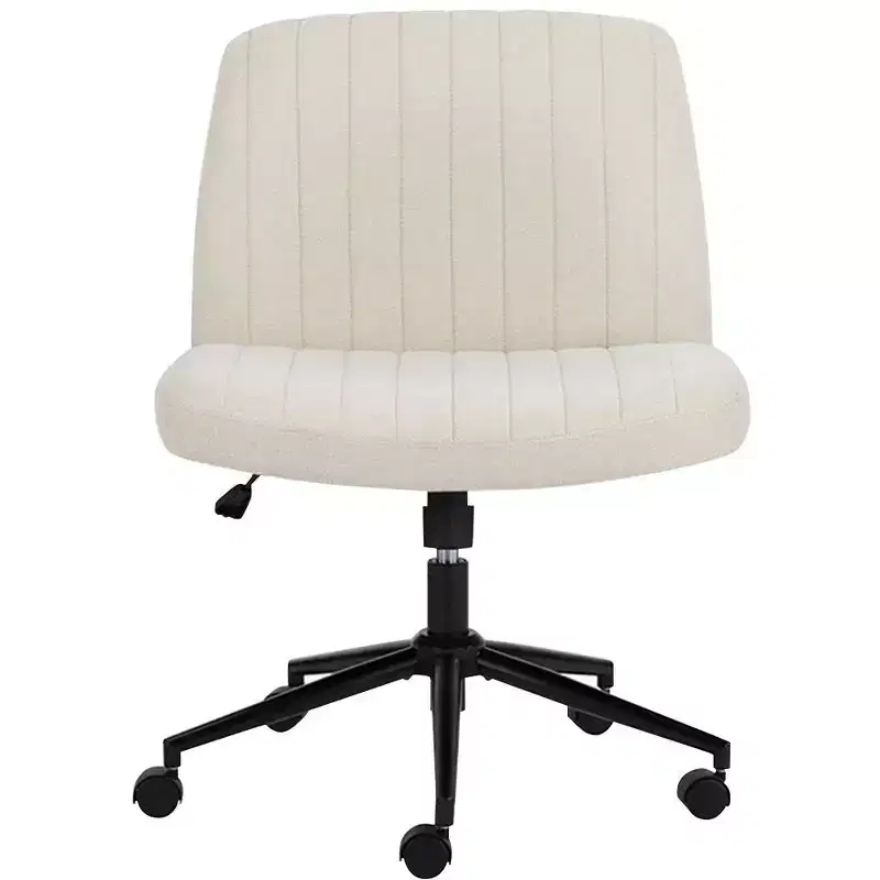 Cross-Legged Office Vanity Chair, Armless Swivel Fabric Chair with Replaceable Wheels Fixed Base