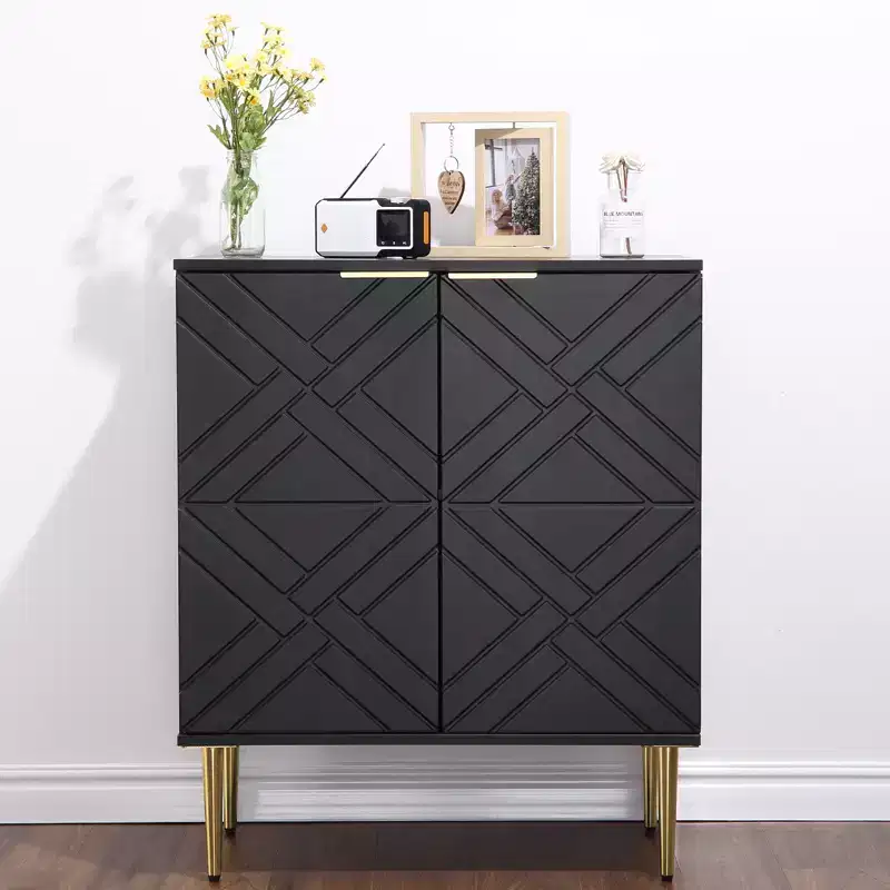 Storage Cabinet, Modern Sideboard Cabinet with 2 Decorative Embossed Pattern Doors, Buffet Cabinet with Adjustable Shelf for Kitchen, Entry