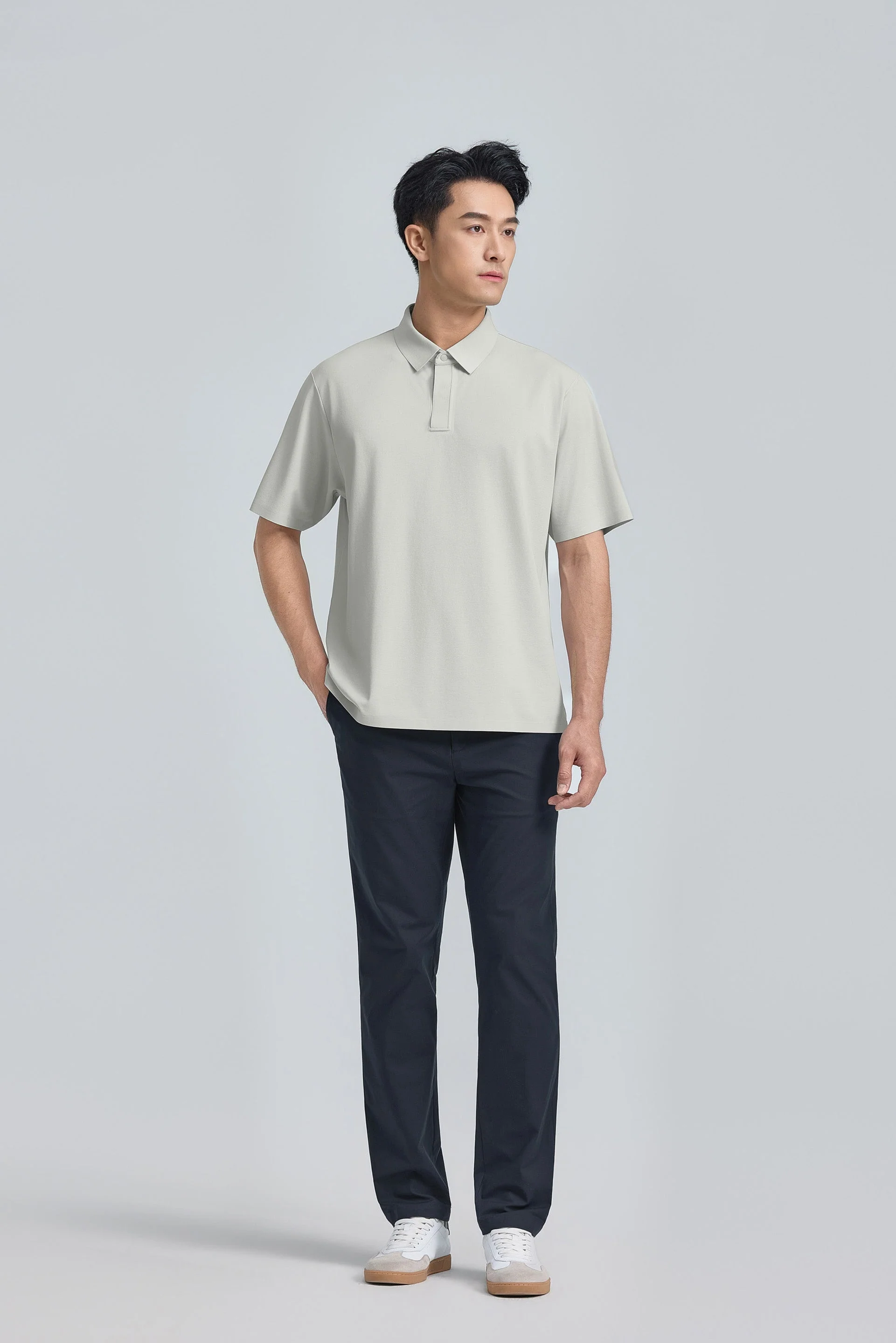 Concealed Placket Sharp Pique Polo – Grey