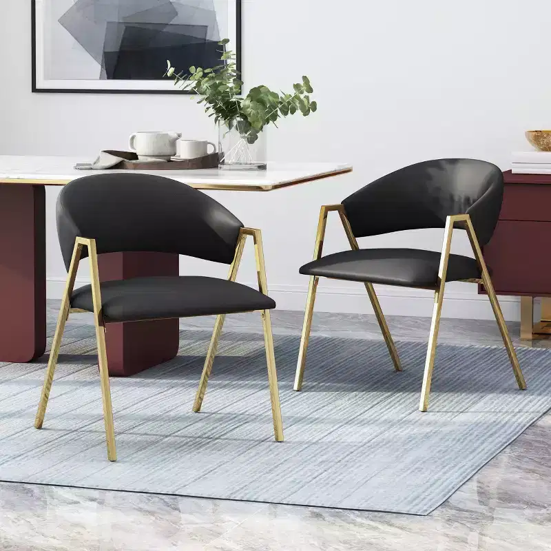 Okak Set of 2 Modern Dining Chairs, Fabric Dining Room Chairs, Upholstered Kitchen Side Chairs with Curved Backrest & Metal Frame
