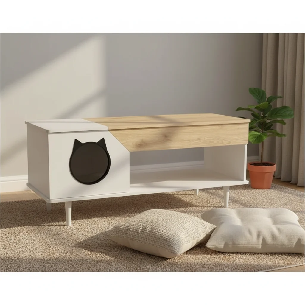 Wood Color Particleboard Cat Litter Cabinet-Coffee Table