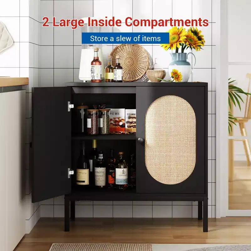 31.5 Wooden Sideboard Buffet Cabinet with Metal Feet for Hallway, Living Room, Dining Room, Kicthen