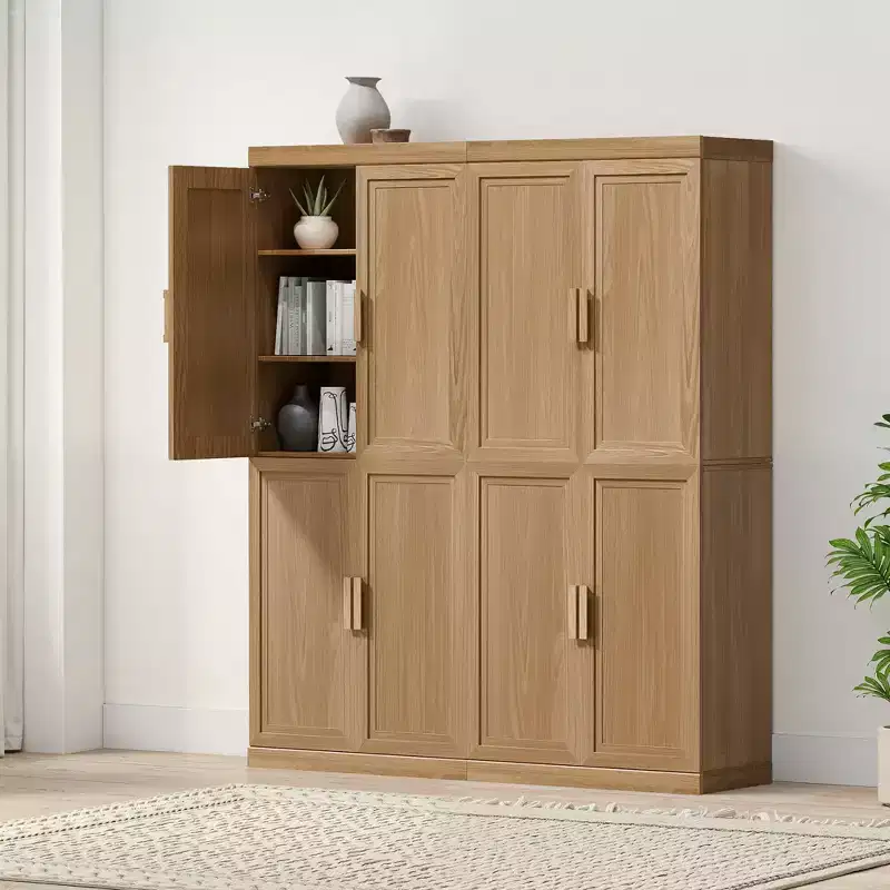 72x62x16 Wood Accent Cabinet in Natural Color, Storage Organizer with Adjustable Shelves for Kitchen Bedroom Entryway Living Room Dinning Room