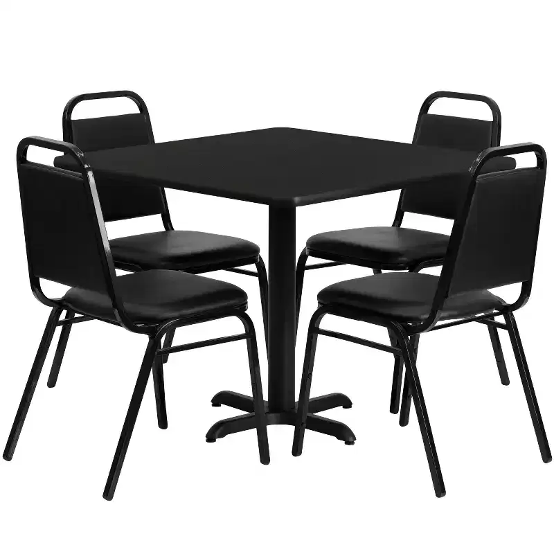 Emma and Oliver 36 Square Laminate X-Base Table Set with 4 Banquet Chairs