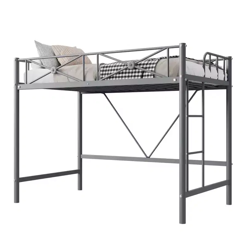 Twin Metal Loft Bed Frame with Guard Rails – Space Saving Kids & Teen Bed
