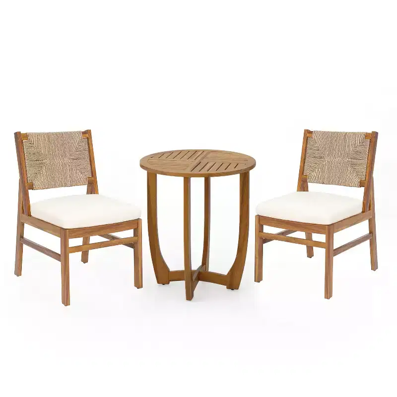 Christopher Knight Home Daisy 3 Piece Patio Rustic Acacia Wood Dining Set with Wicker Woven Chair