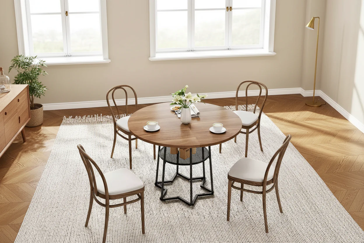 38.6 Wood Round Dining Table with Metal Base and Storage Shelf for Home, Kitchen, Living Room, (Only Table)