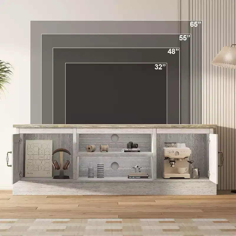 Farmhouse TV Stand for 65 Inch TVs Entertainment Center with Storage Cabinets - Ample Organized Storage, for Living Room Office