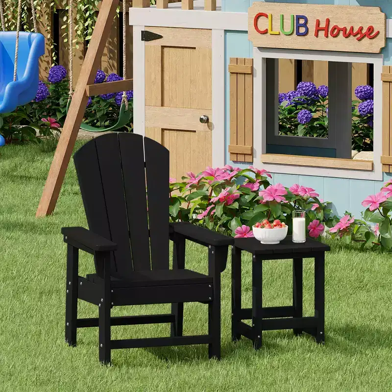 WestinTrends Malibu 2-Piece Kids Outdoor HDPE Adirondack Chair With Square Side Table Set