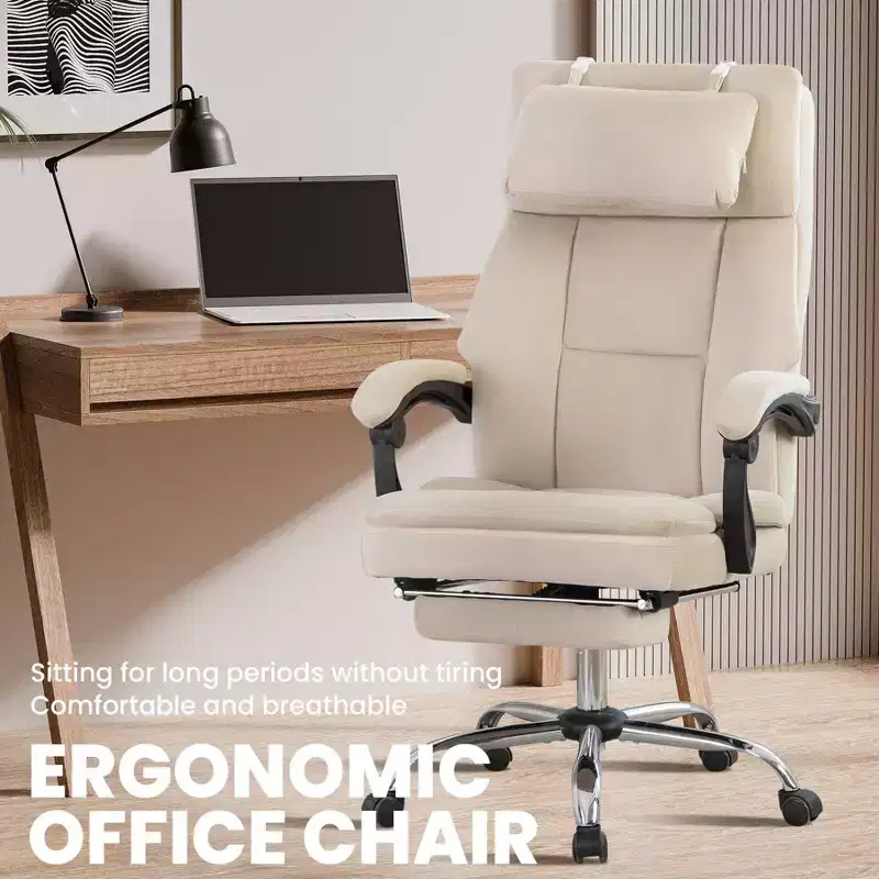 Chic 360 Swivel Ergonomics Office Chair with Footrest,Head Pillow,30 Recliner Computer Chair with Adjustable Height,Luxury Boss Chair,Beige