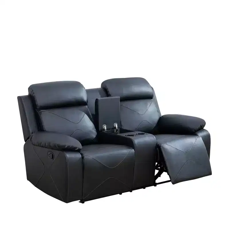 MAYEERTY Reclining Loveseat, 2-Seat Breathable Leather Recliner with Storage & Cup Holders for Living Room, Black