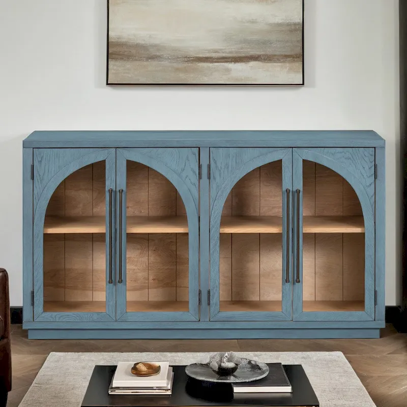 Navy / Black 4-Door Retro Sideboard with Adjustable Shelves