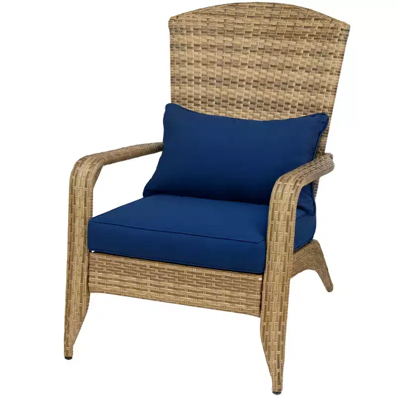Patio Adirondack Chair with Rattan Wicker, Soft Cushions, Tall Curved Backrest for Deck or Garden
