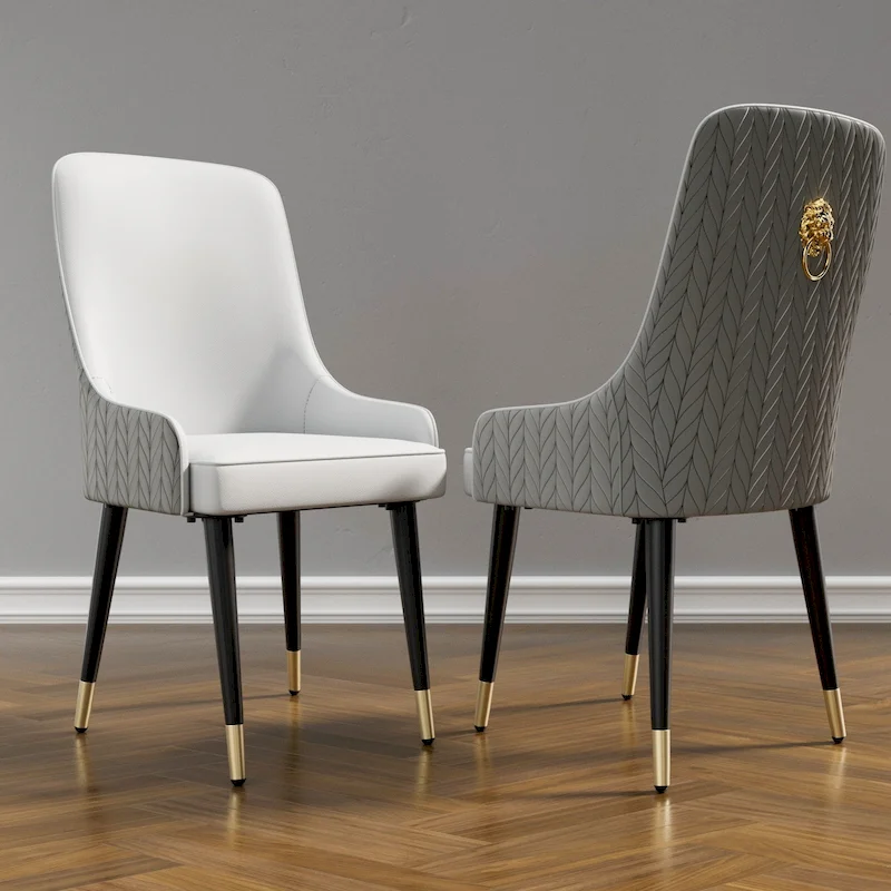 Set of 2 Microfiber Leather Luxury Upholstered Dining Chairs with Lion Head Pull Ring