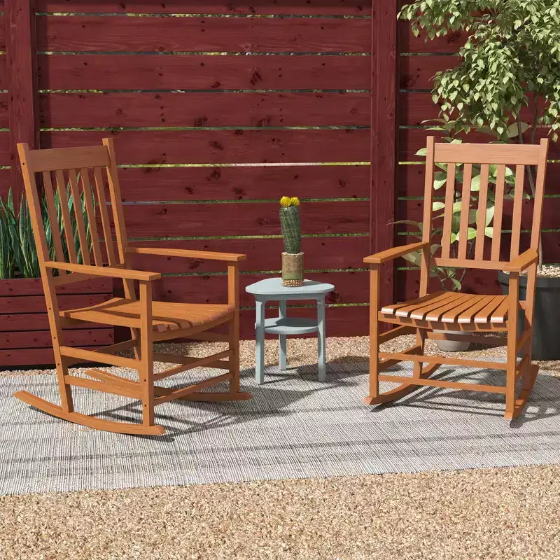 Outdoor Rocking Chair Set of 2, Patio Wooden Rocking Chair with Smooth Armrests, High Back for Garden, Balcony, Porch, Supports Up to 352 lbs