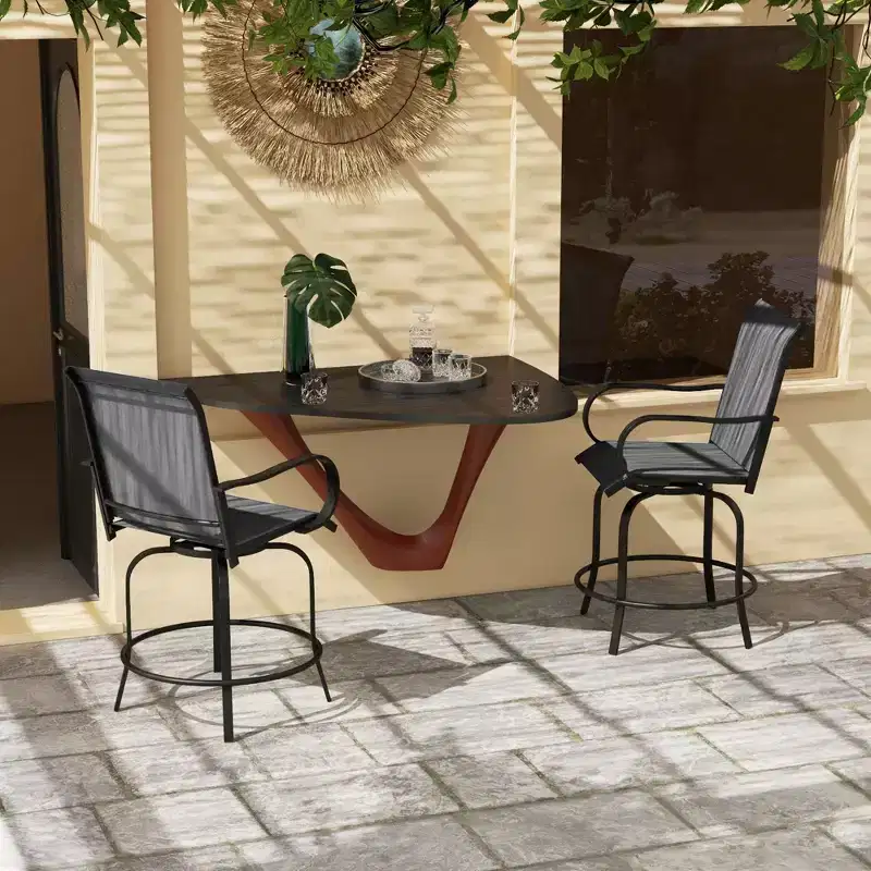 Set of 2 Outdoor Swivel Bar Stools with 360° Swivel and Bar Height Design