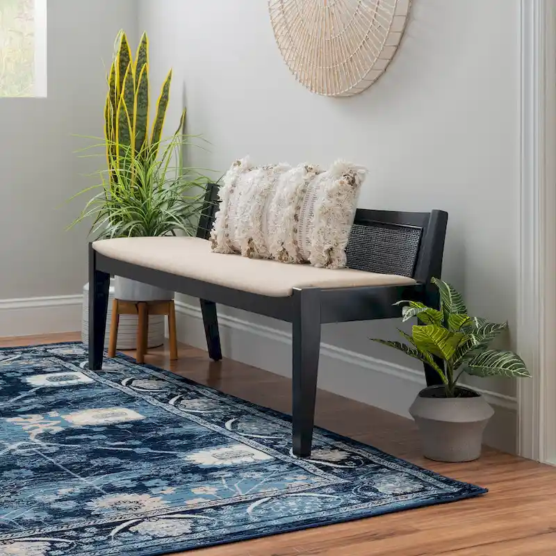 Low Profile Framed Woven Rattan Cane Bench - 52.5 - Black