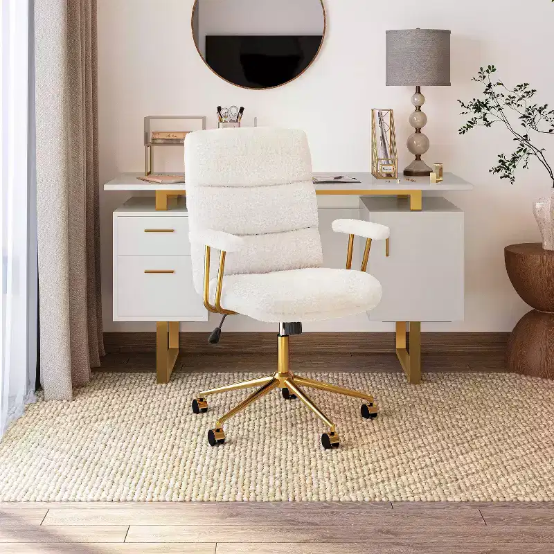 GDFStudio Lucy Modern Adjustable Height Textured Boucle Upholstered Gold Swivel Office Chair